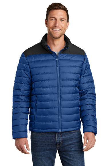 Port Authority J364 Mens Horizon Water Resistant Full Zip Puffy Jacket True Blue/Deep Black Model Front