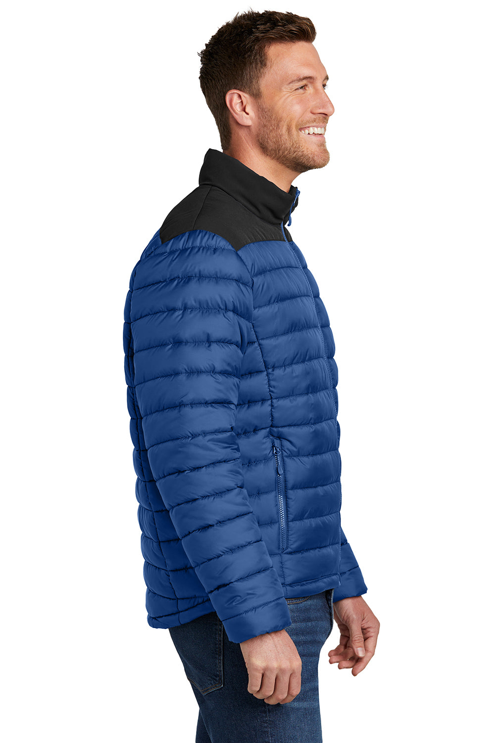 Port Authority J364 Mens Horizon Water Resistant Full Zip Puffy Jacket True Blue/Deep Black Model Side