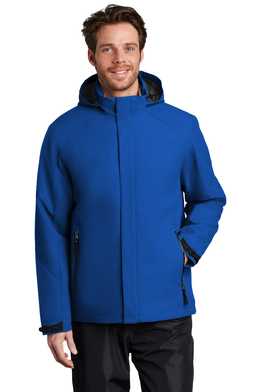 Port Authority J405 Mens Tech Windproof & Waterproof Full Zip Hooded Jacket Cobalt Blue Model Front