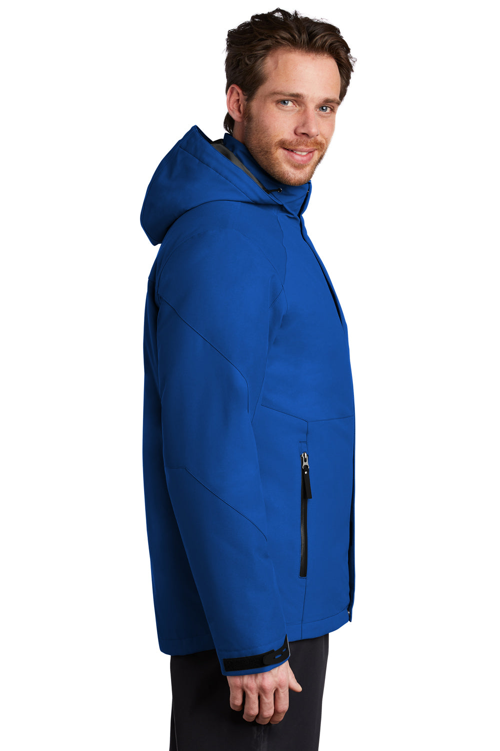 Port Authority J405 Mens Tech Windproof & Waterproof Full Zip Hooded Jacket Cobalt Blue Model Side