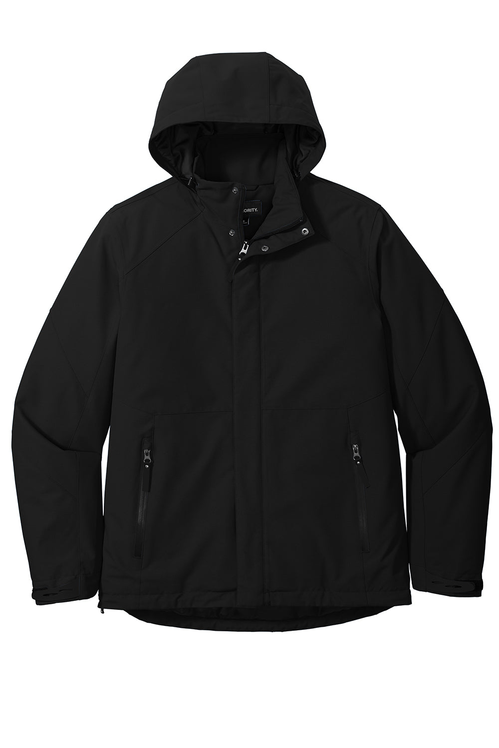 Port Authority J405 Mens Tech Windproof & Waterproof Full Zip Hooded Jacket Deep Black Flat Front