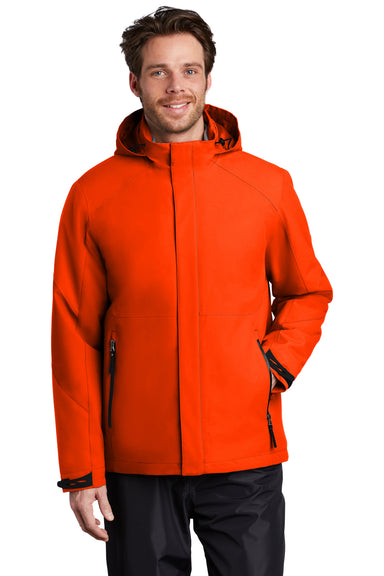 Port Authority J405 Mens Tech Windproof & Waterproof Full Zip Hooded Jacket Fire Orange Model Front