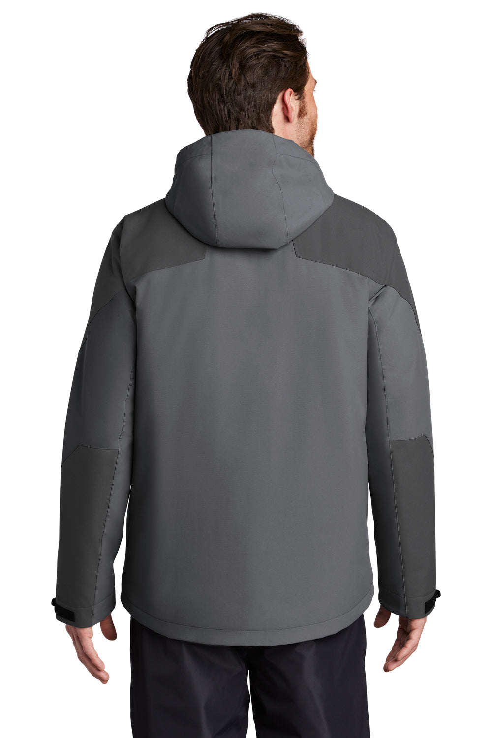 Port Authority J405 Mens Tech Windproof & Waterproof Full Zip Hooded Jacket Shadow Grey/Storm Grey Model Back