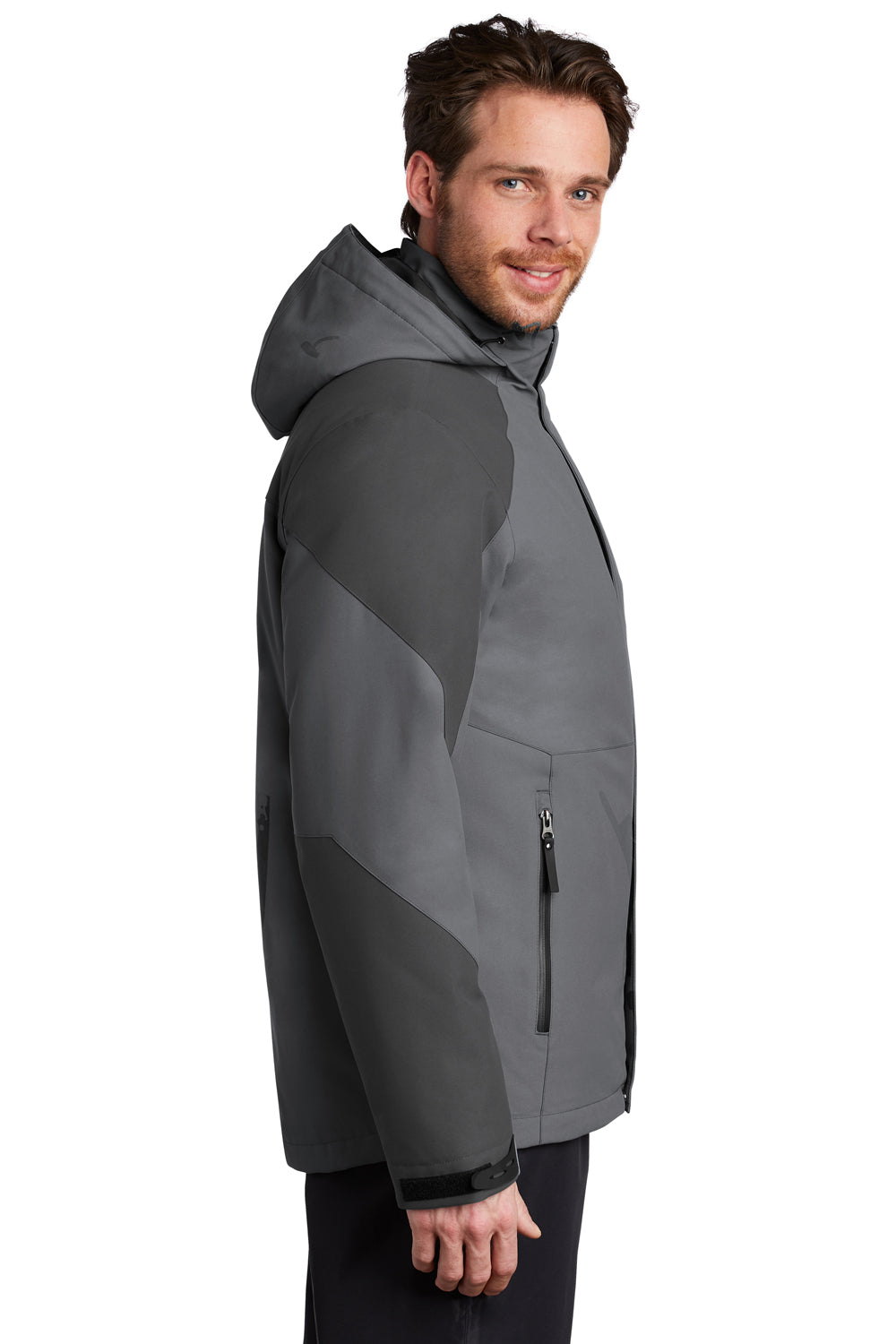 Port Authority J405 Mens Tech Windproof & Waterproof Full Zip Hooded Jacket Shadow Grey/Storm Grey Model Side