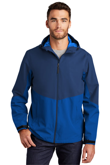 Port Authority J406 Mens Tech Wind & Water Resistant Full Zip Hooded Rain Jacket Estate Blue/Cobalt Blue Model Front