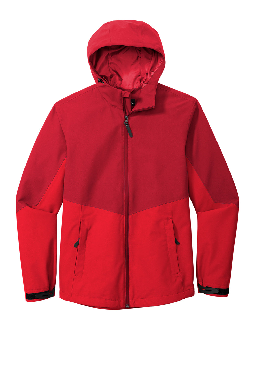 Port Authority J406 Mens Tech Wind & Water Resistant Full Zip Hooded Rain Jacket Sangria Red/True Red Flat Front