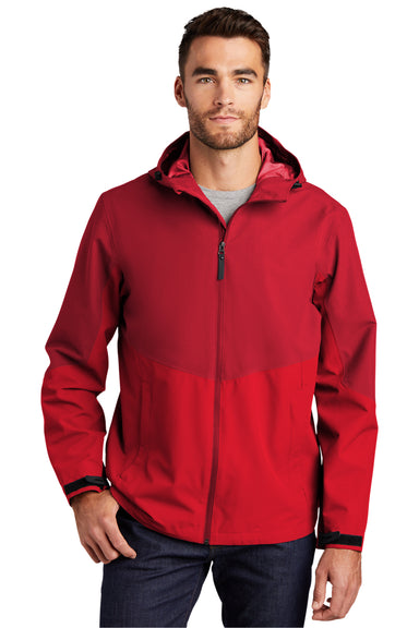 Port Authority J406 Mens Tech Wind & Water Resistant Full Zip Hooded Rain Jacket Sangria Red/True Red Model Front