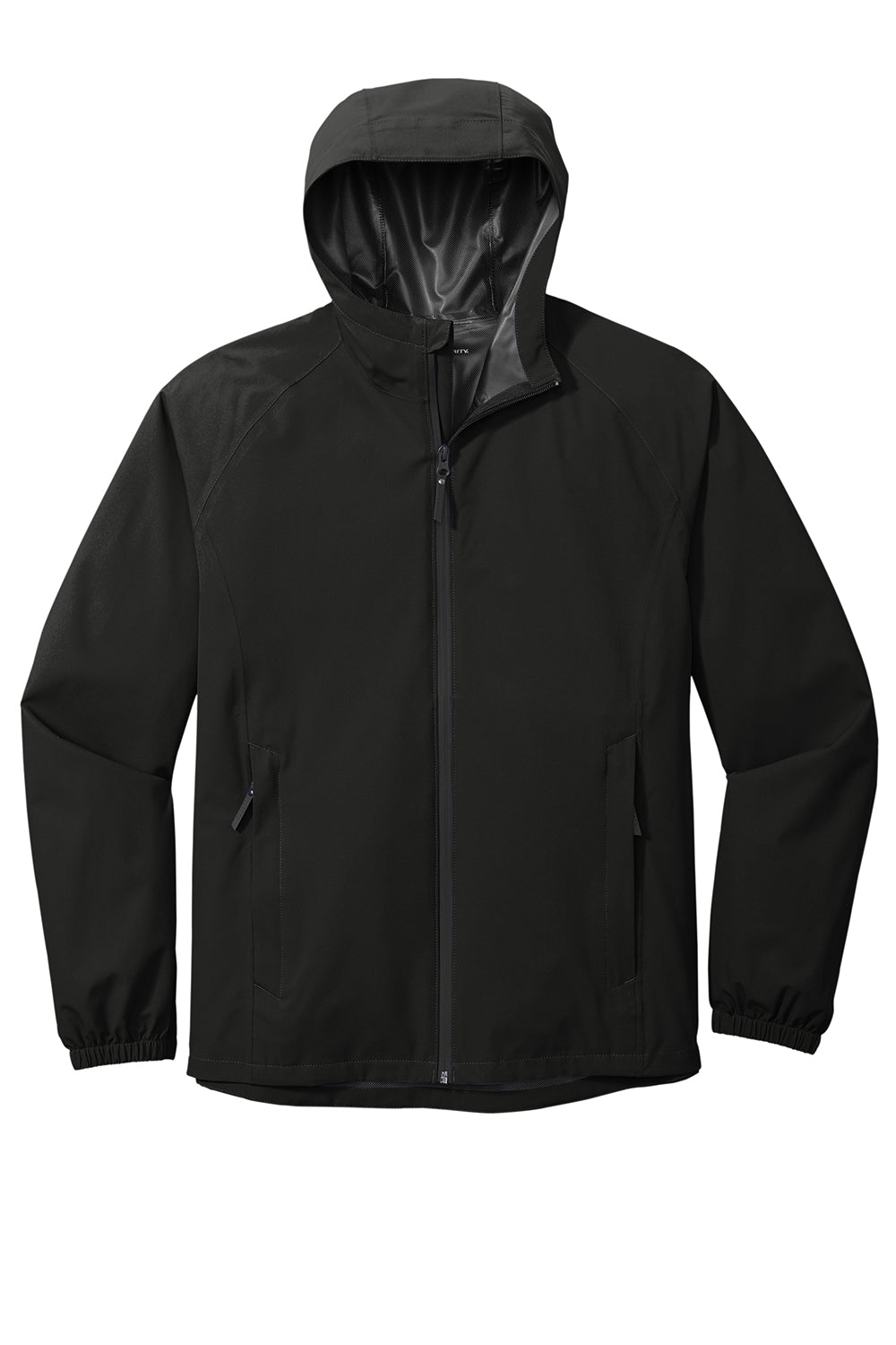 Port Authority J407 Mens Essential Waterproof Full Zip Hooded Rain Jacket Deep Black Flat Front