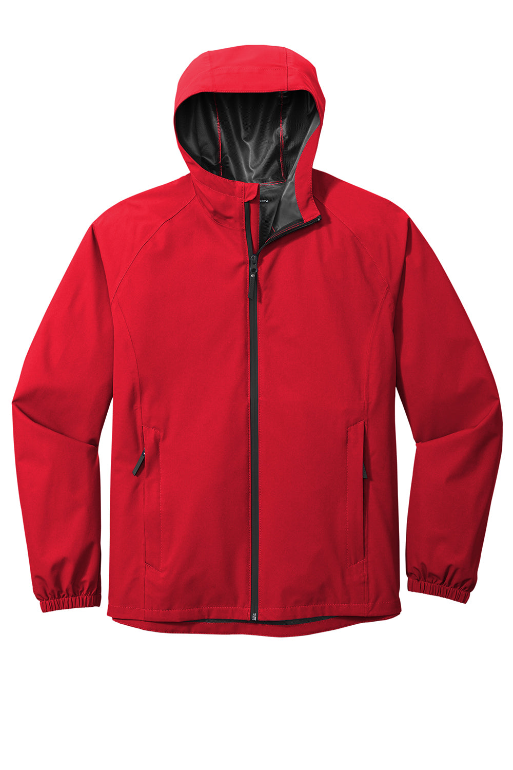 Port Authority J407 Mens Essential Waterproof Full Zip Hooded Rain Jacket Deep Red Flat Front