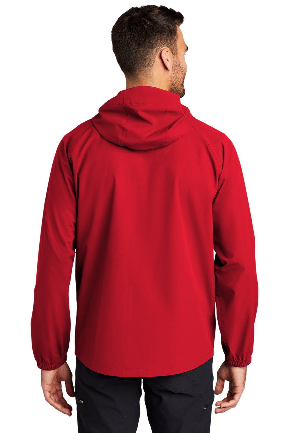 Port Authority J407 Mens Essential Waterproof Full Zip Hooded Rain Jacket Deep Red Model Back