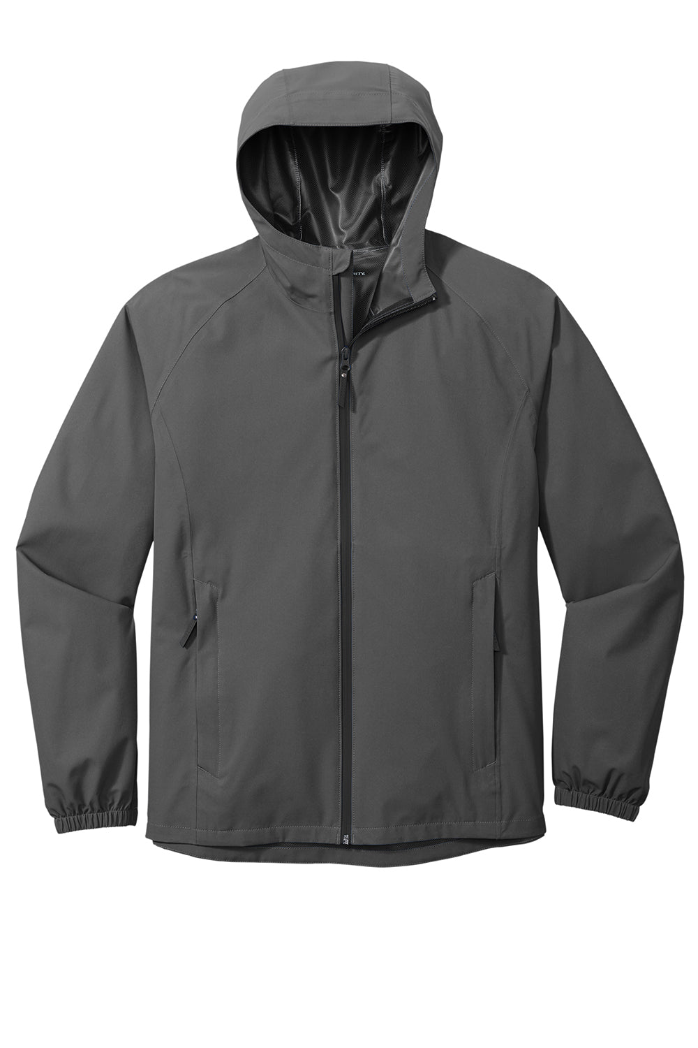 Port Authority J407 Mens Essential Waterproof Full Zip Hooded Rain Jacket Graphite Grey Flat Front