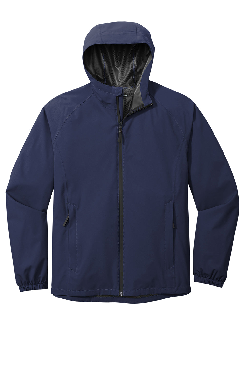 Port Authority J407 Mens Essential Waterproof Full Zip Hooded Rain Jacket True Navy Blue Flat Front