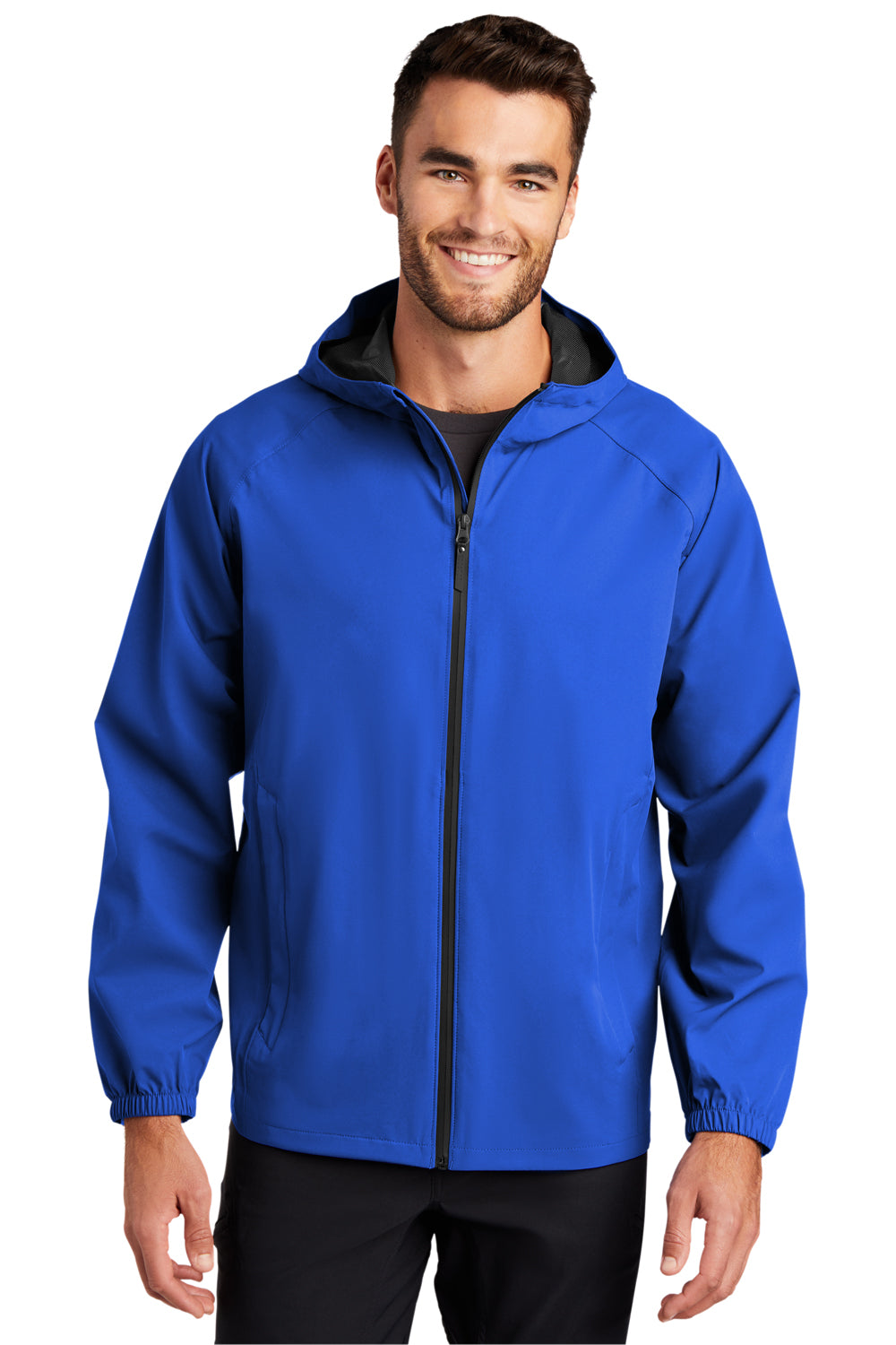 Port Authority J407 Mens Essential Waterproof Full Zip Hooded Rain Jacket True Royal Blue Model Front