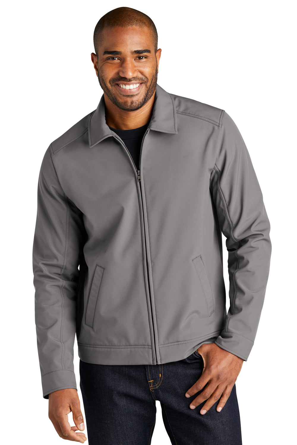 Port Authority J417 Mens Mechanic Wind & Water Resistant Full Zip Soft Shell Jacket Deep Smoke Grey Model Front