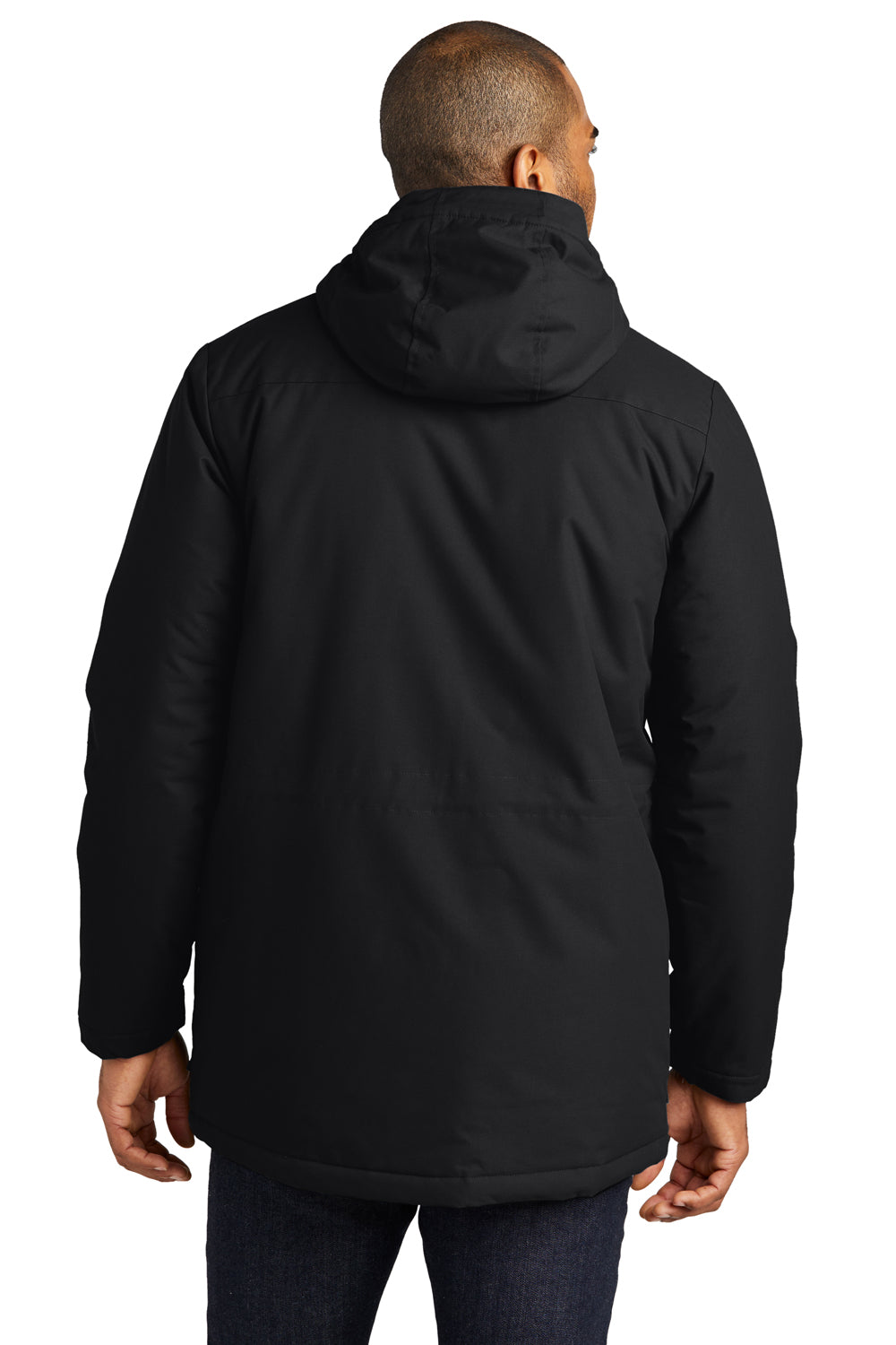 Port Authority J599 Mens Excursion Water Resistant Full Zip Hooded Parka Deep Black Model Back