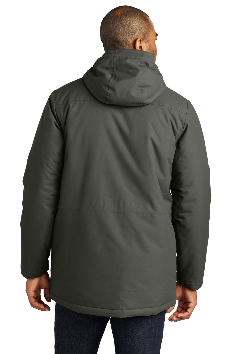 Port Authority J599 Mens Excursion Water Resistant Full Zip Hooded Parka Storm Grey Model Back