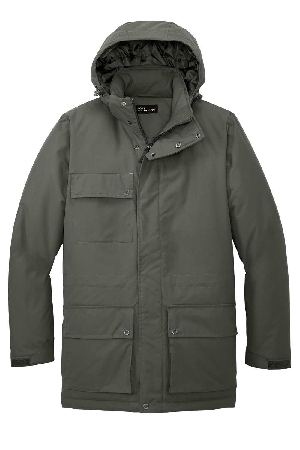 Port Authority J599 Mens Excursion Water Resistant Full Zip Hooded Parka Storm Grey Flat Front