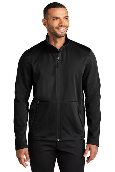 Port Authority J617 Mens Flexshell Full Zip Jacket Deep Black Model Front