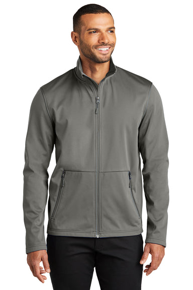 Port Authority J617 Mens Flexshell Full Zip Jacket Smoke Grey Model Front