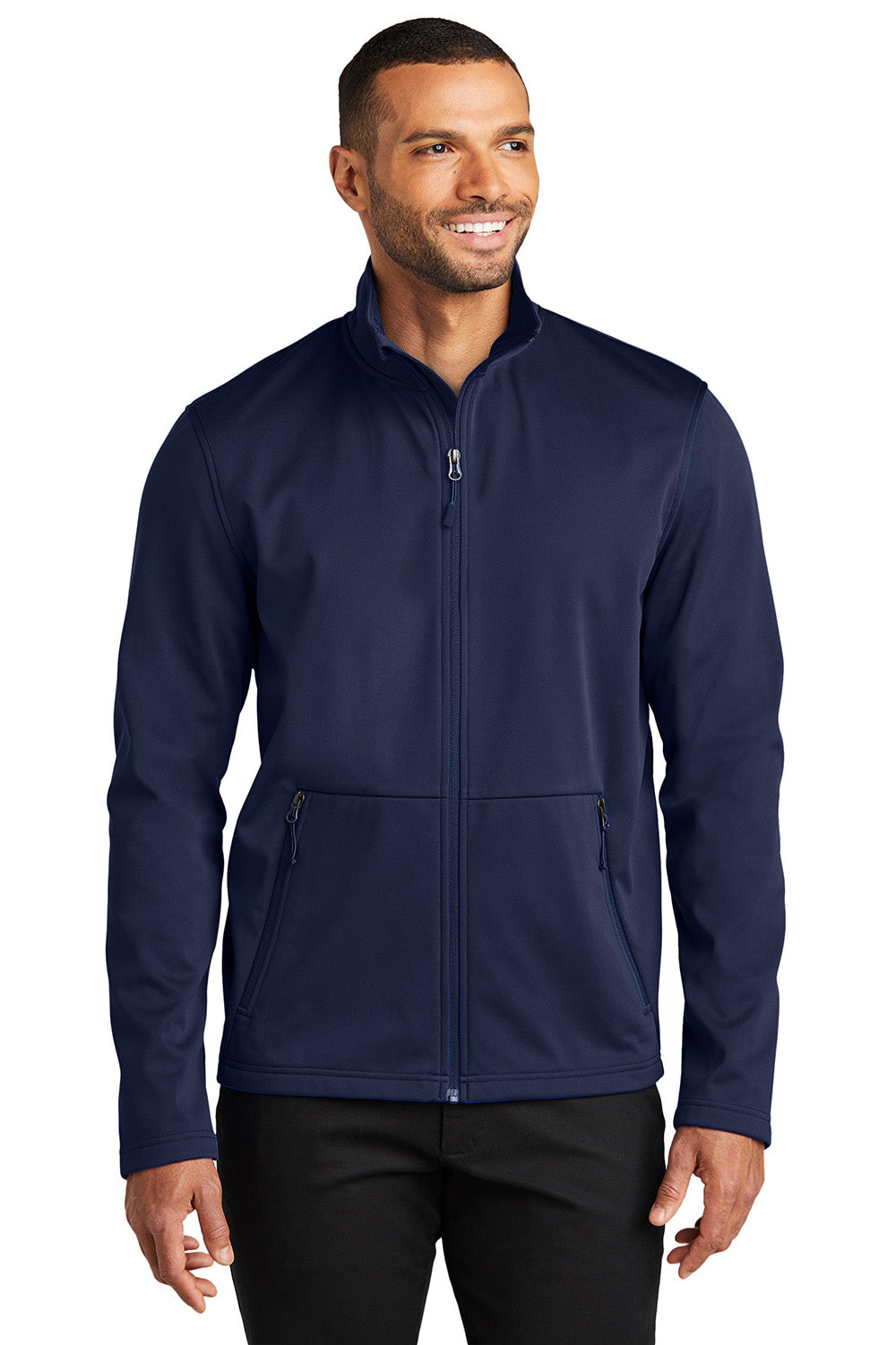 Port Authority J617 Mens Flexshell Full Zip Jacket True Navy Blue Model Front