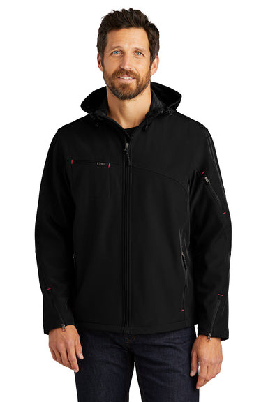 Port Authority J706 Mens Wind & Water Resistant Full Zip Hooded Jacket Black/Engine Red Model Front