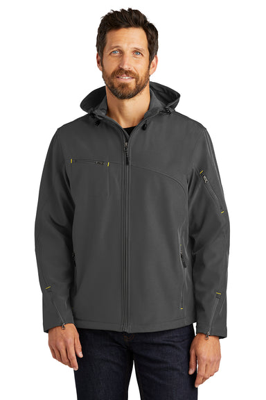 Port Authority J706 Mens Wind & Water Resistant Full Zip Hooded Jacket Charcoal Grey/Lemon Yellow Model Front