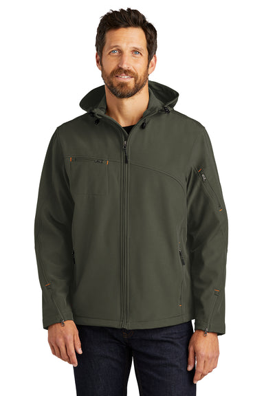 Port Authority J706 Mens Wind & Water Resistant Full Zip Hooded Jacket Mineral Green/Soft Orange Model Front