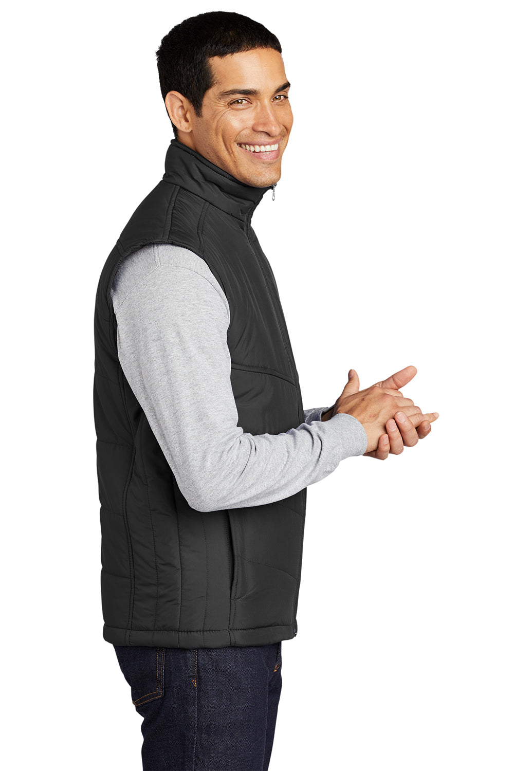 Port Authority J709 Mens Wind & Water Resistant Full Zip Puffy Vest Black Model Side