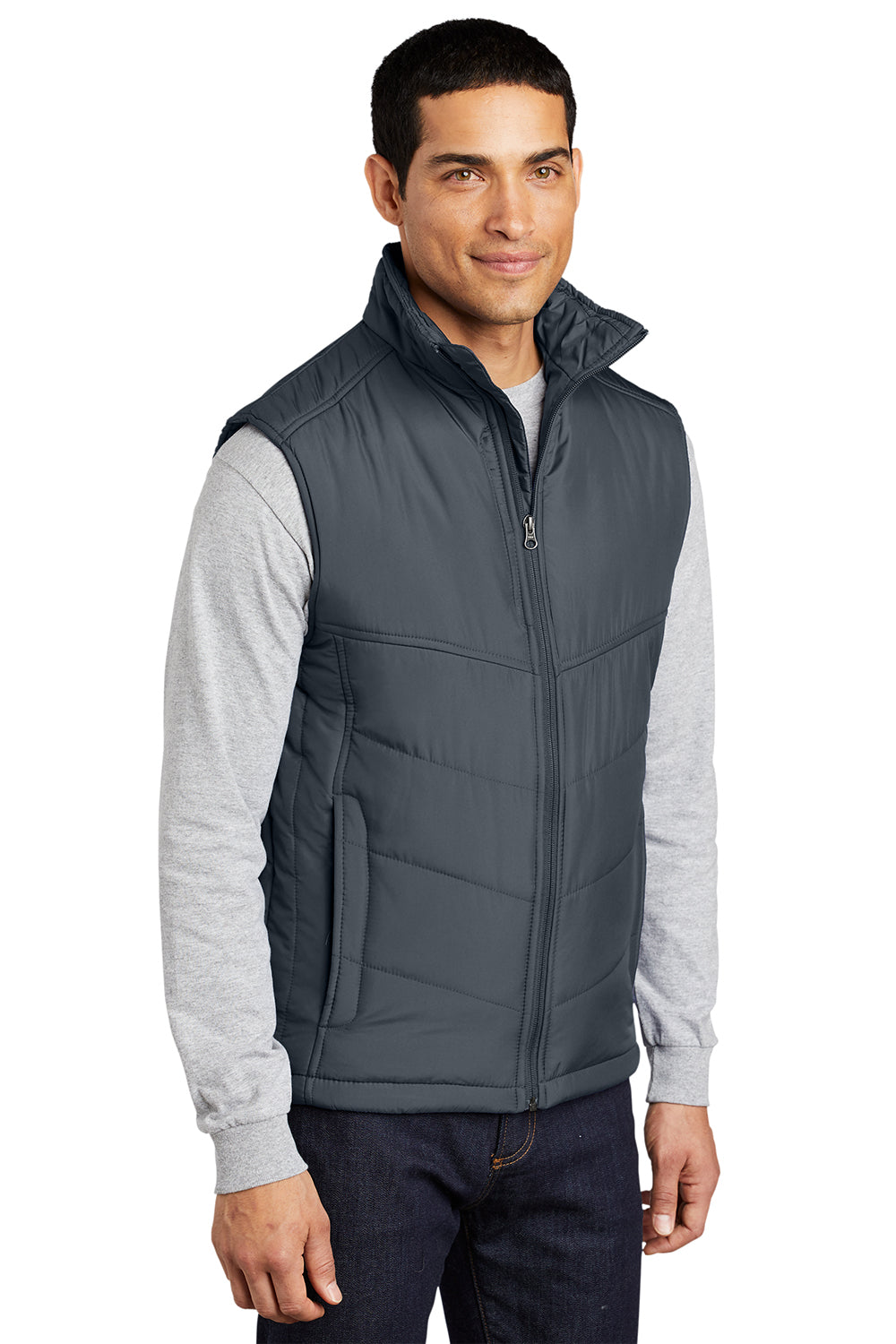 Port Authority J709 Mens Wind & Water Resistant Full Zip Puffy Vest Slate Grey Model 3q