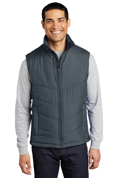 Port Authority J709 Mens Wind & Water Resistant Full Zip Puffy Vest Slate Grey Model Front