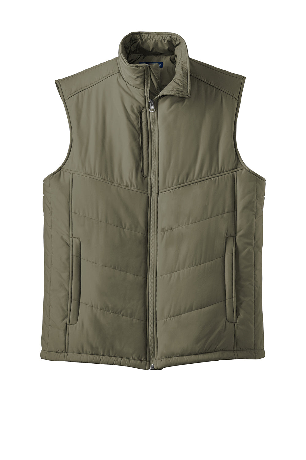 Port Authority J709 Mens Wind & Water Resistant Full Zip Puffy Vest Olive Green Flat Front