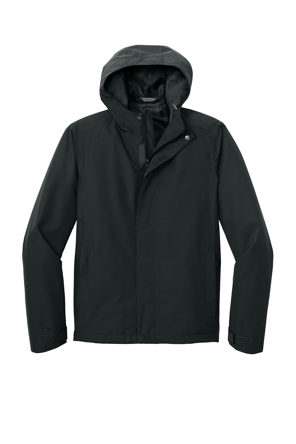 Port Authority J714 Mens C-FREE Full Zip Hooded Rain Jacket Deep Black Flat Front