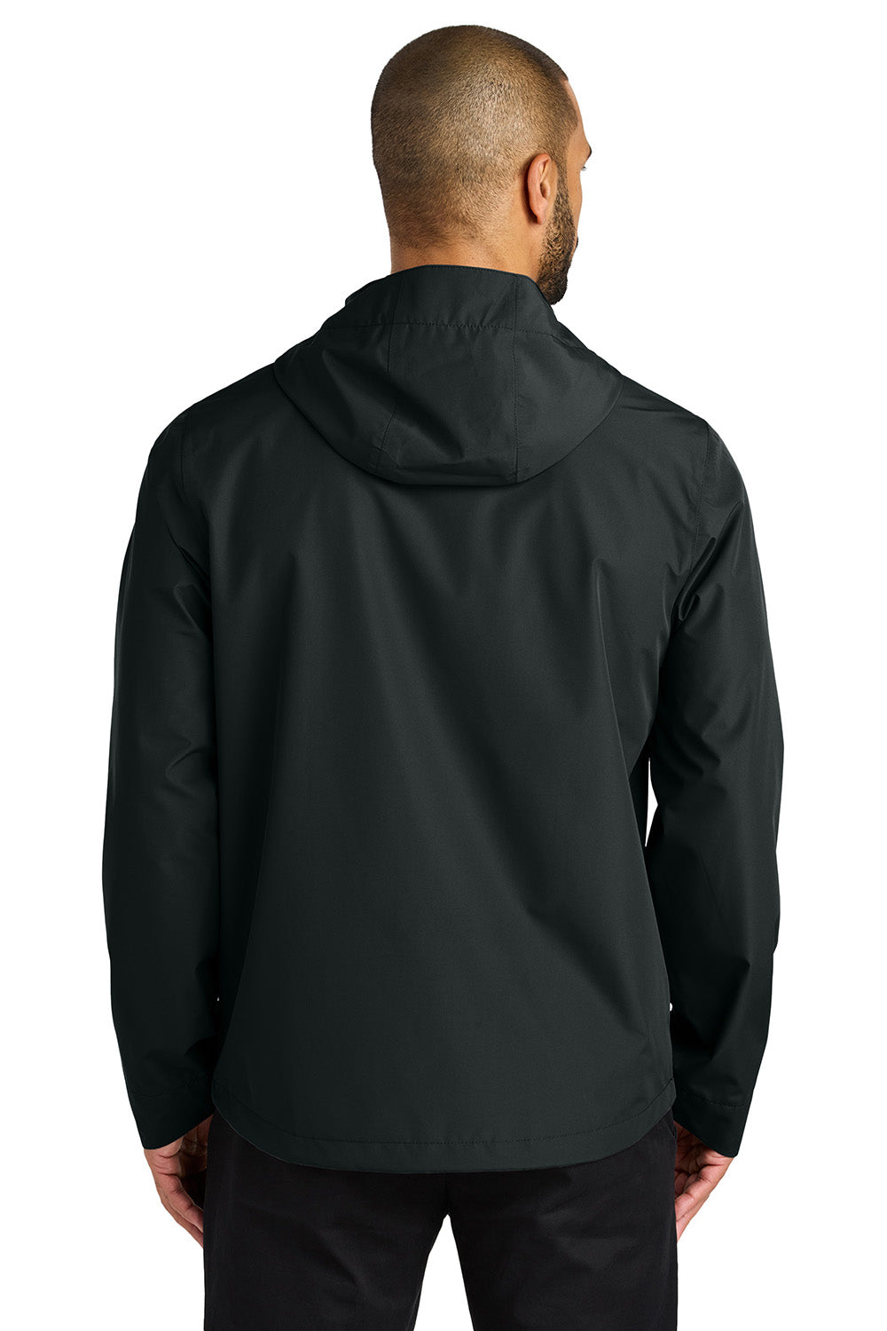 Port Authority J714 Mens C-FREE Full Zip Hooded Rain Jacket Deep Black Model Back