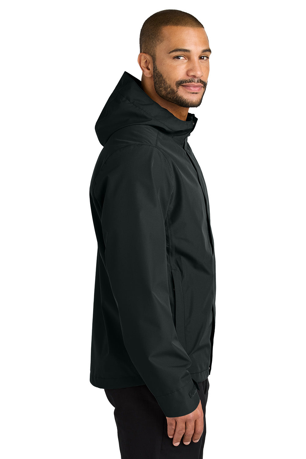 Port Authority J714 Mens C-FREE Full Zip Hooded Rain Jacket Deep Black Model Side