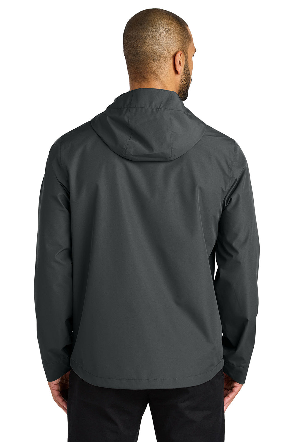 Port Authority J714 Mens C-FREE Full Zip Hooded Rain Jacket Steel Grey Model Back