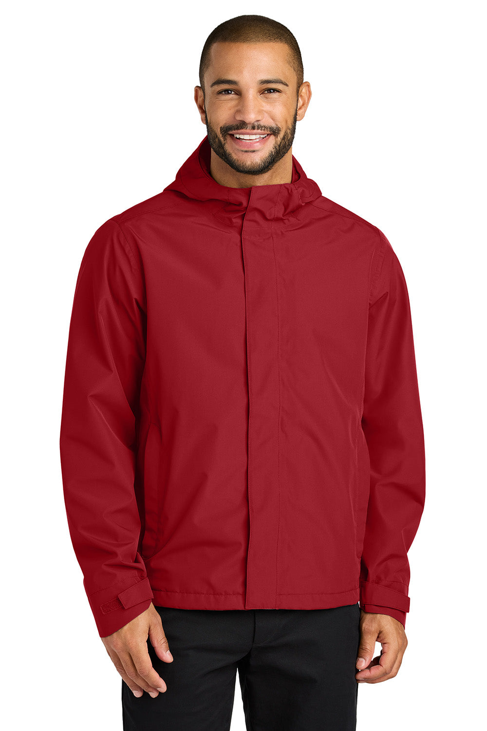 Port Authority J714 Mens C-FREE Full Zip Hooded Rain Jacket Rich Red Model Front