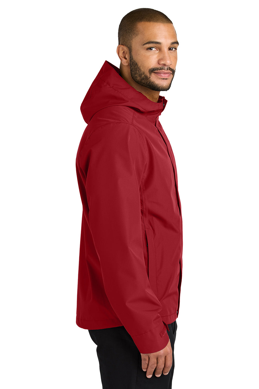 Port Authority J714 Mens C-FREE Full Zip Hooded Rain Jacket Rich Red Model Side