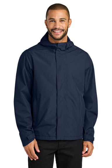 Port Authority J714 Mens C-FREE Full Zip Hooded Rain Jacket True Navy Blue Model Front