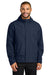 Port Authority J714 Mens C-FREE Full Zip Hooded Rain Jacket True Navy Blue Model Front