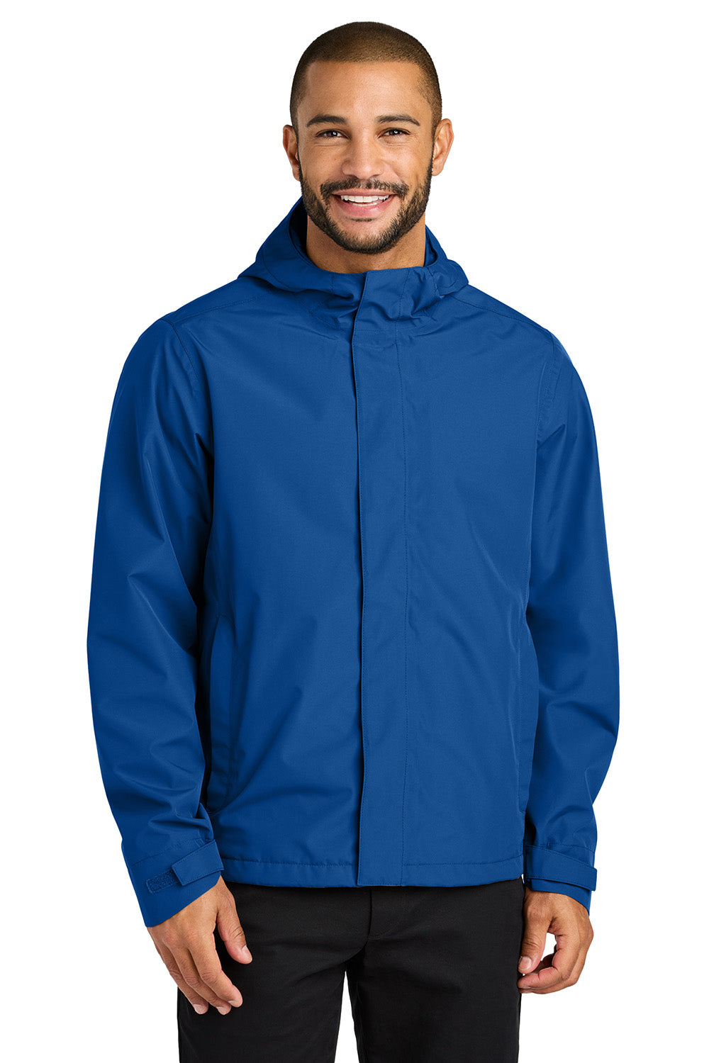 Port Authority J714 Mens C-FREE Full Zip Hooded Rain Jacket True Royal Blue Model Front