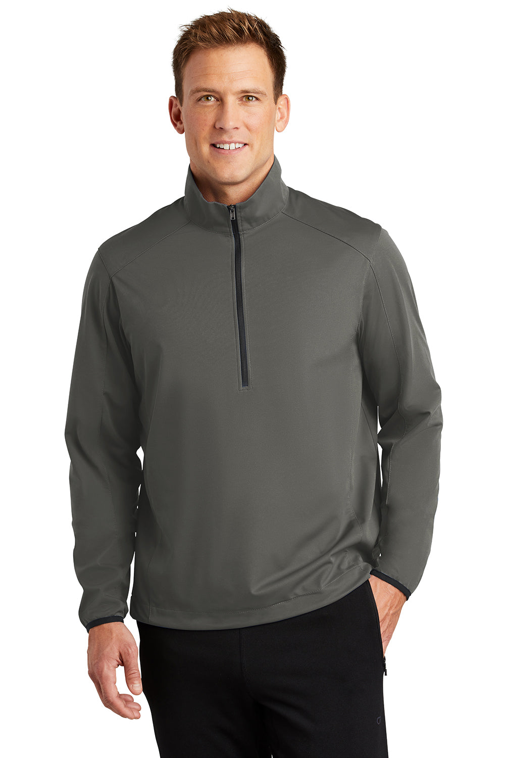 Port Authority J716 Mens Active Wind & Water Resistant 1/4 Zip Jacket Steel Grey Model Front