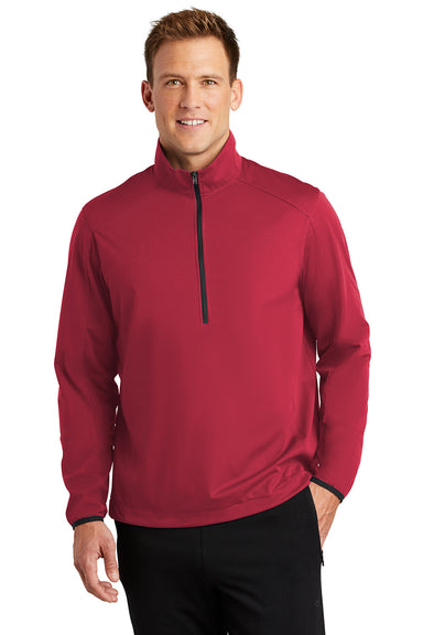 Port Authority J716 Mens Active Wind & Water Resistant 1/4 Zip Jacket Rich Red Model Front