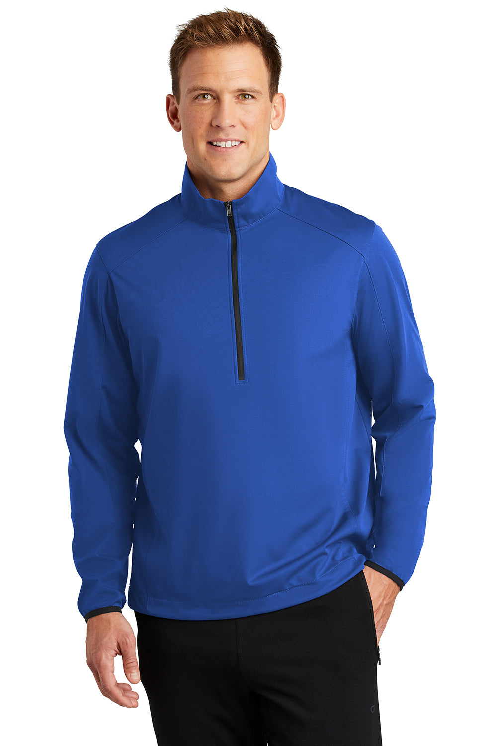 Port Authority J716 Mens Active Wind & Water Resistant 1/4 Zip Jacket True Royal Blue Model Front