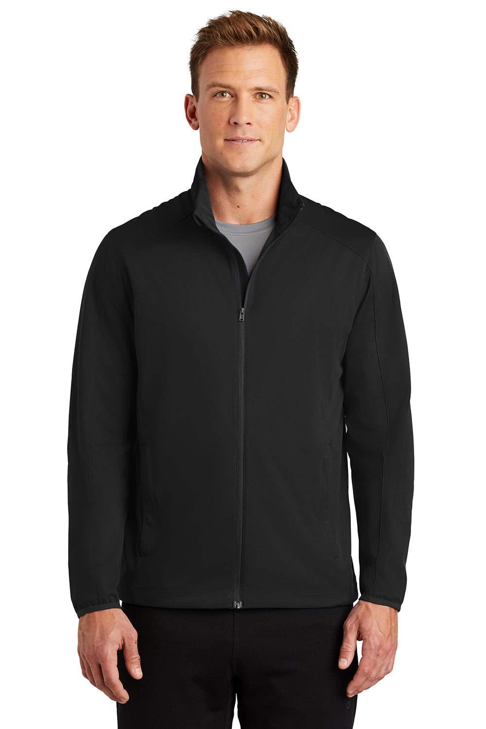 Port Authority J717 Mens Active Wind & Water Resistant Full Zip Jacket Deep Black Model Front