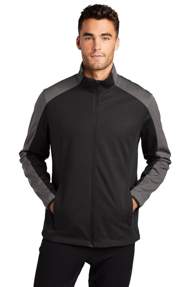 Port Authority J718 Mens Active Wind & Water Resistant Full Zip Jacket Deep Black/Steel Grey Model Front