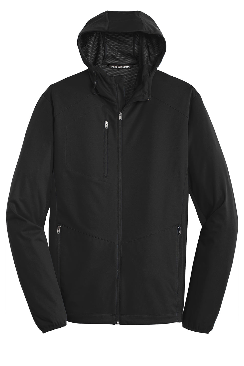 Port Authority J719 Mens Active Wind & Water Resistant Full Zip Hooded Jacket Deep Black Flat Front