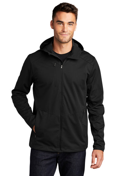 Port Authority J719 Mens Active Wind & Water Resistant Full Zip Hooded Jacket Deep Black Model Front