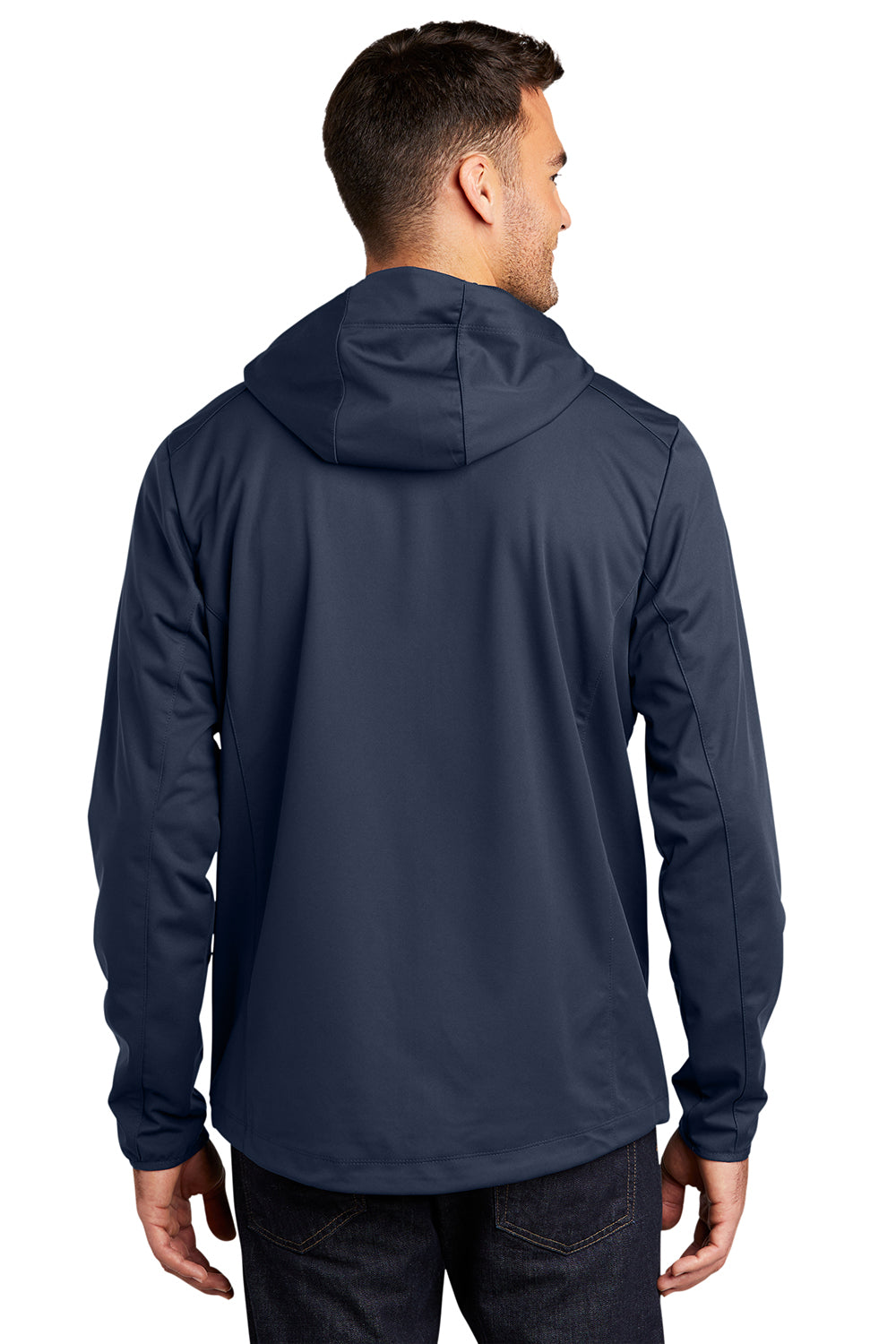 Port Authority J719 Mens Active Wind & Water Resistant Full Zip Hooded Jacket Dress Navy Blue Model Back