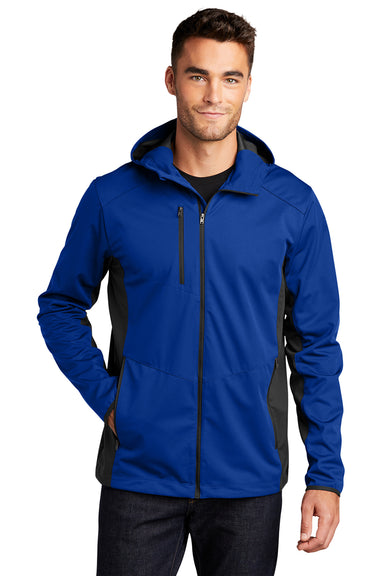 Port Authority J719 Mens Active Wind & Water Resistant Full Zip Hooded Jacket True Royal Blue/Deep Black Model Front