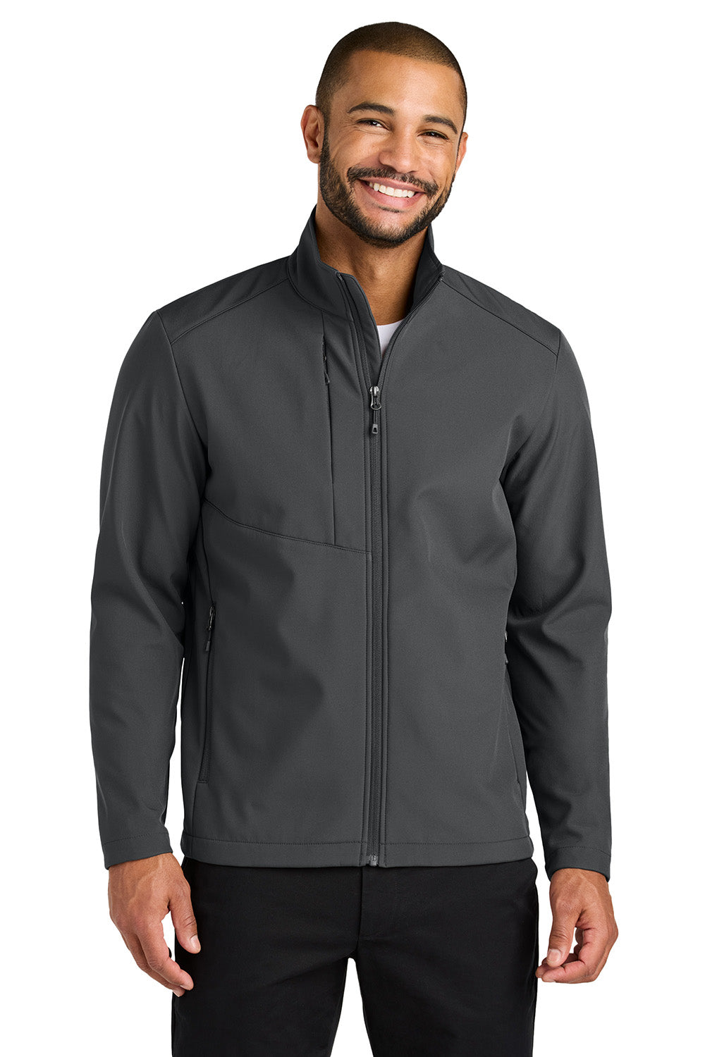 Port Authority J720 Mens C-FREE Core Soft Shell Full Zip Jacket Steel Grey Model Front